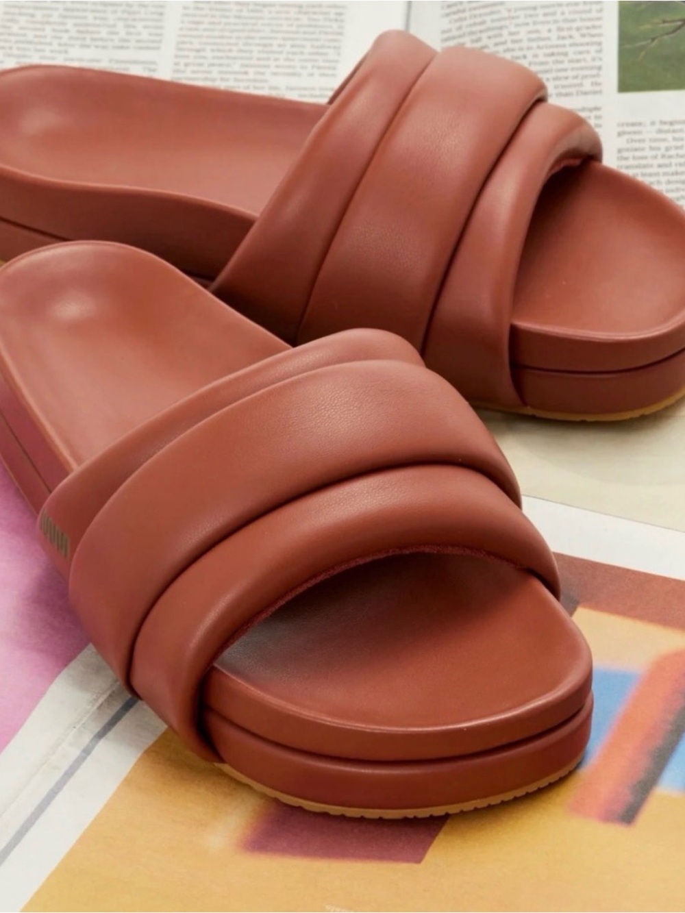 Commbi Softie Slide  Unisex Size  9 Tobacco Brown Vegan Leather $180    D